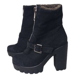 Leather with real fur inside winter Lug heel Boots